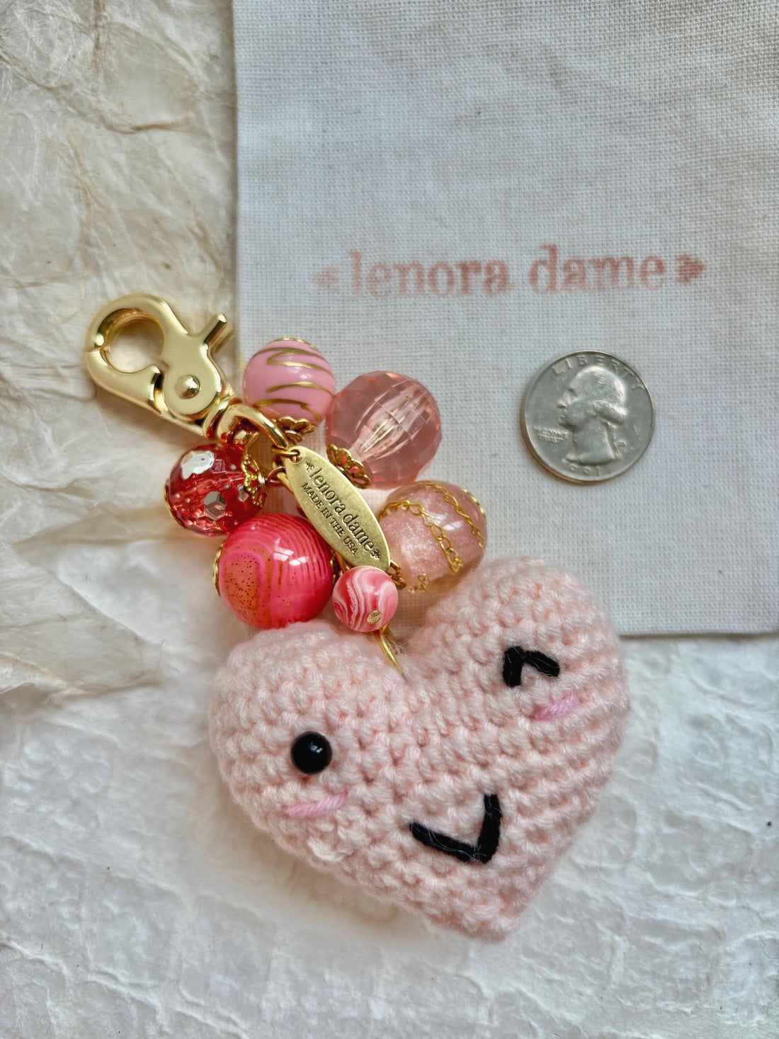 Lenora Dame Crochet Heart Bag Charm-3 Color Options