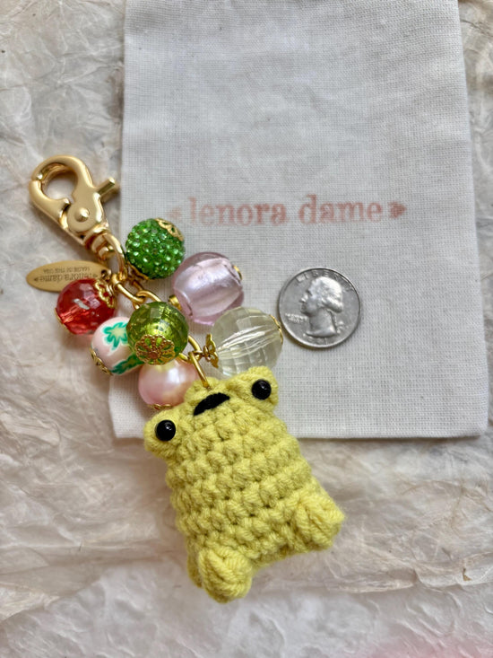Lenora Dame Crochet Frog Bag Charm-3 Color Options