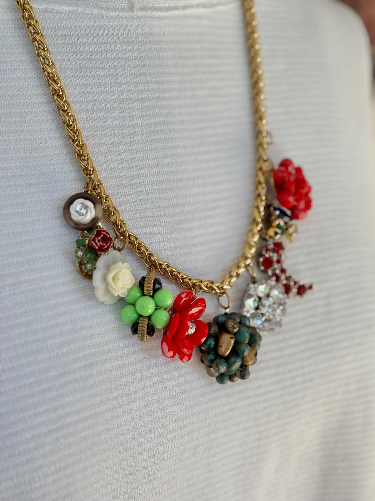 Lenora Dame Vintage Poinsetta Charm Necklace #2- One-of-a-Kind!