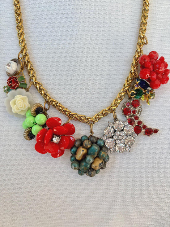 Lenora Dame Vintage Poinsetta Charm Necklace #2- One-of-a-Kind!