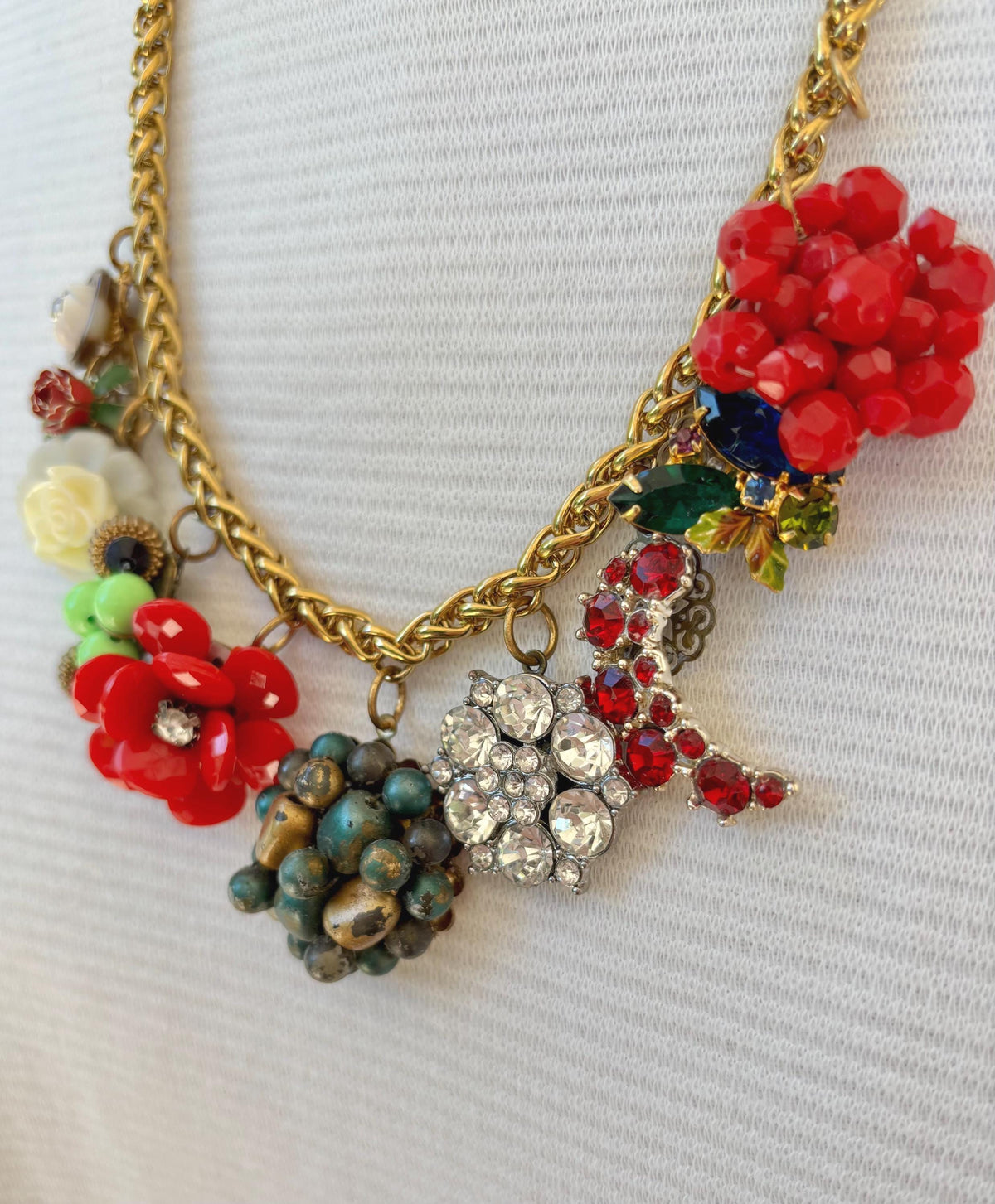 Lenora Dame Vintage Poinsetta Charm Necklace #2- One-of-a-Kind!