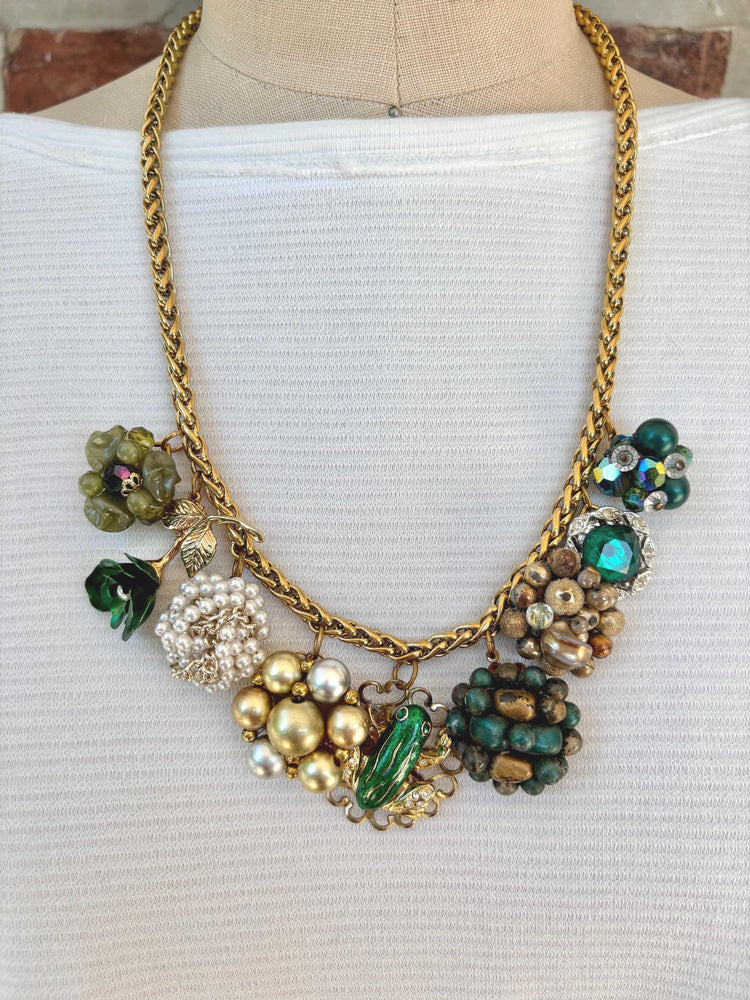 Lenora Dame Vintage Green Charm Necklace #3- One-of-a-Kind!