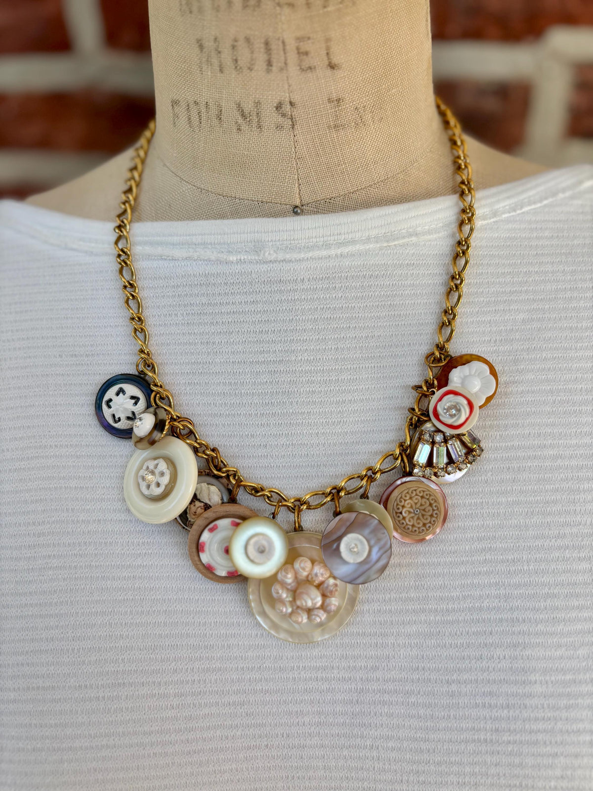 Lenora Dame Vintage Button Charm Necklace #4- One-of-a-Kind!