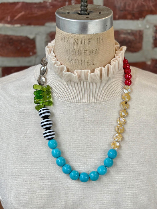 Lenora Dame Mixed Turquoise Striped Beaded Necklace