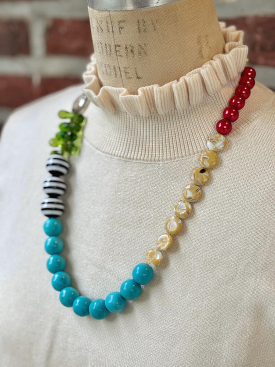 Lenora Dame Mixed Turquoise Striped Beaded Necklace
