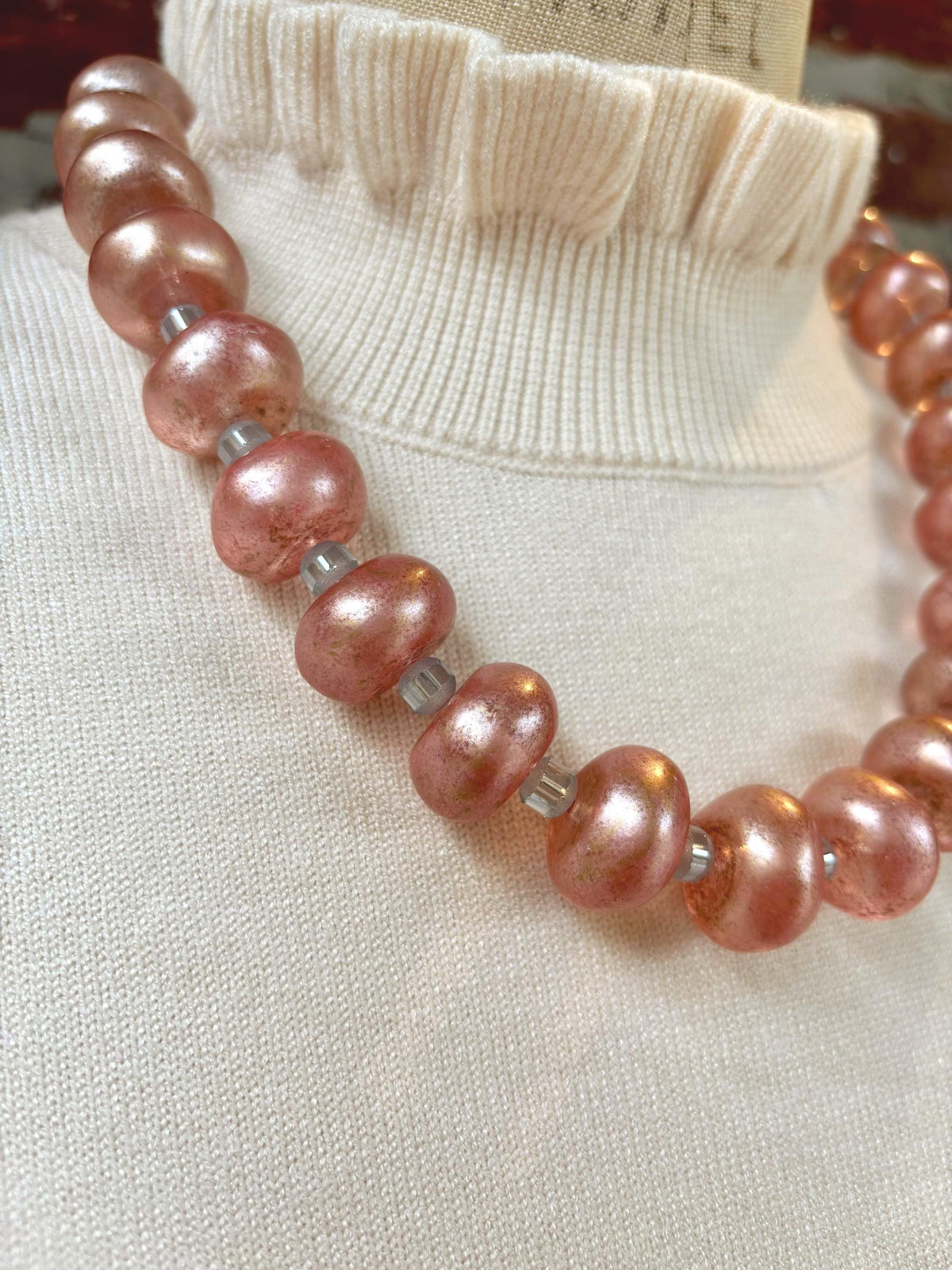 Lenora Dame Oversized Beaded Necklace - Ballerina Slipper and Blue Bell
