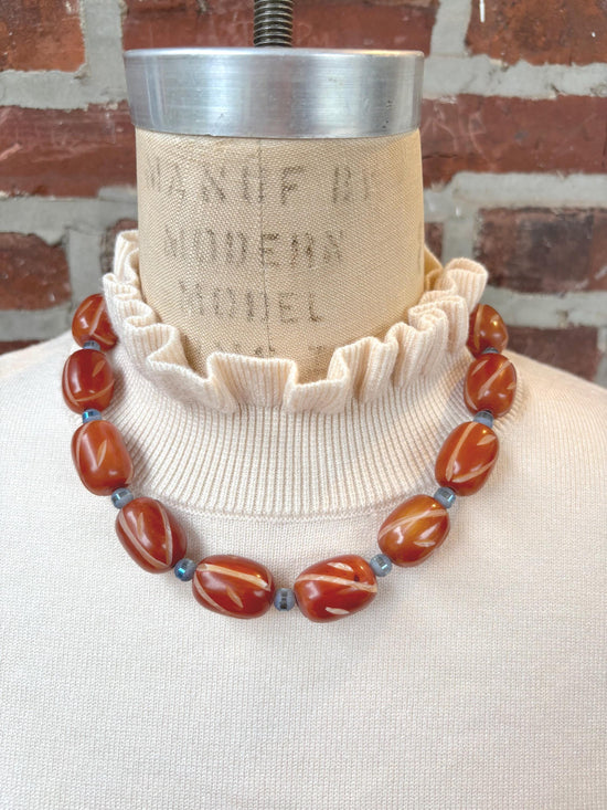Lenora Dame Oversized Beaded Necklace-Mahogany and Glacial Blue