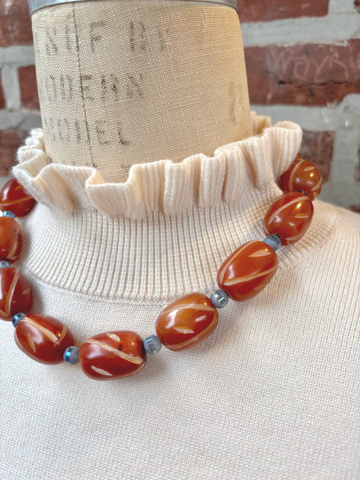 Lenora Dame Oversized Beaded Necklace-Mahogany and Glacial Blue