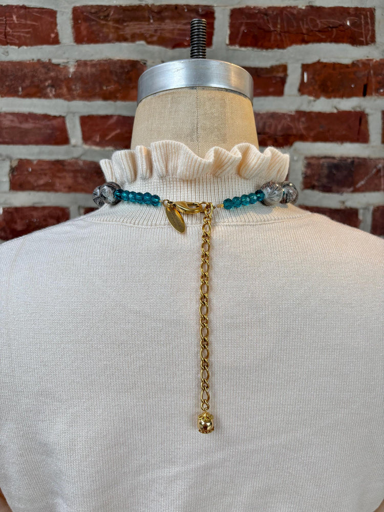 Lenora Dame Oversized Beaded Necklace-Stormy Grey and Aquamarine