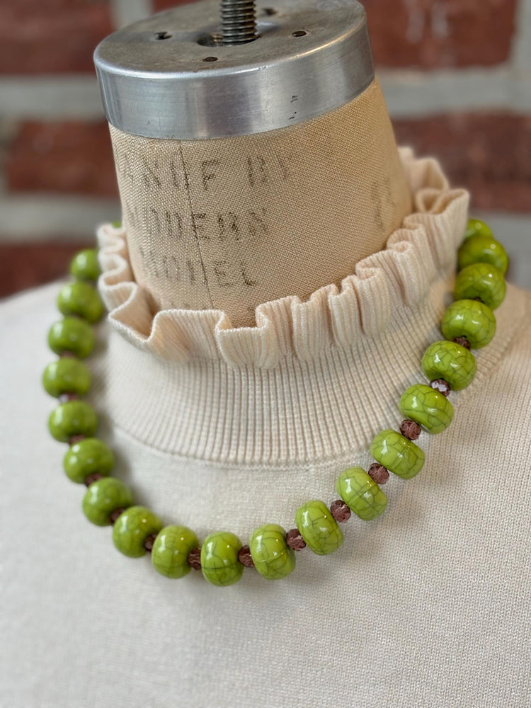 Lenora Dame Oversized Beaded Necklace-Green Apple and Amethyst