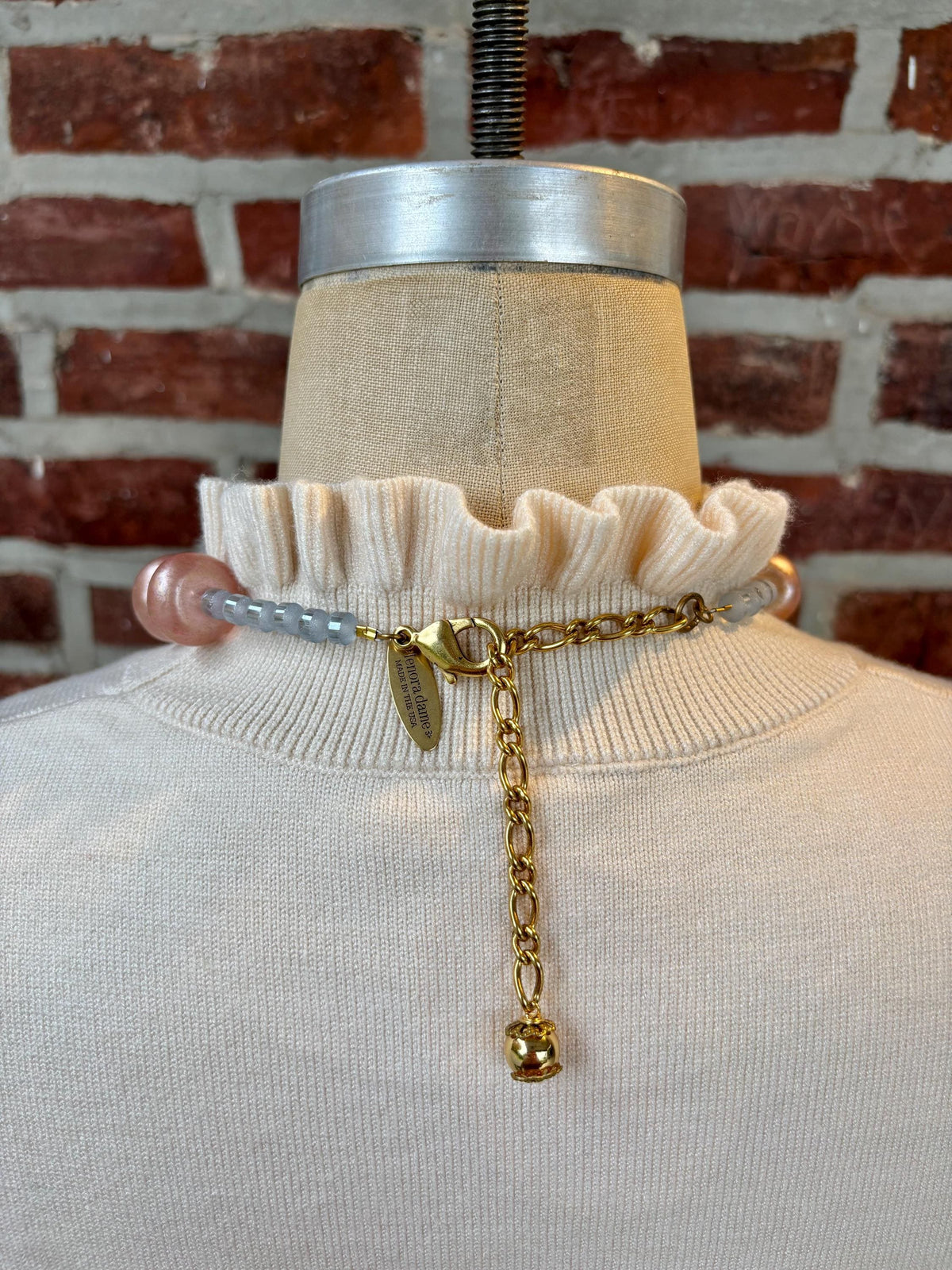 Lenora Dame Oversized Beaded Necklace - Ballerina Slipper and Blue Bell