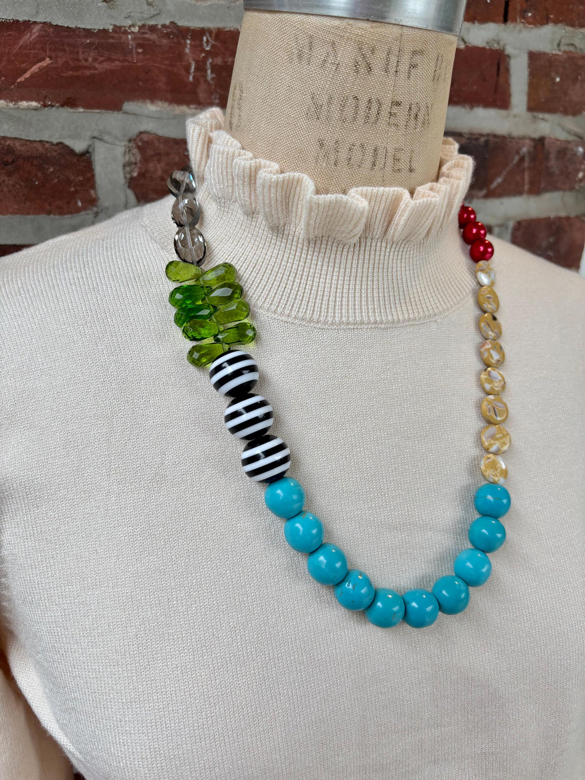 Lenora Dame Mixed Turquoise Striped Beaded Necklace