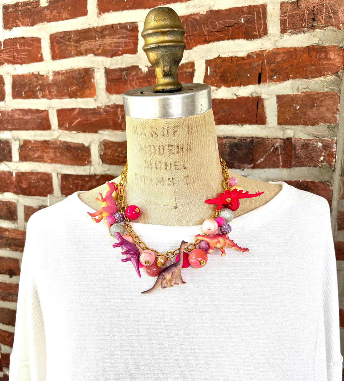 Pink Carnation Dinosaur Necklace