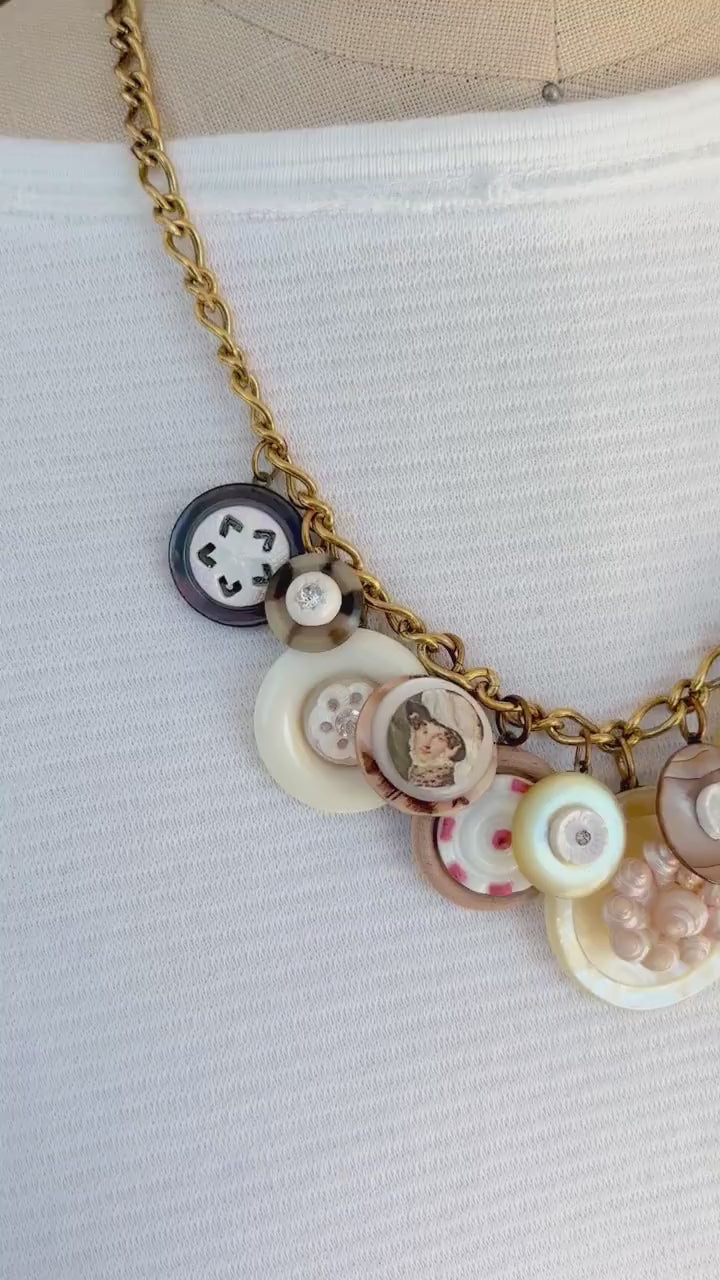 Lenora Dame Vintage Button Charm Necklace #4- One-of-a-Kind!