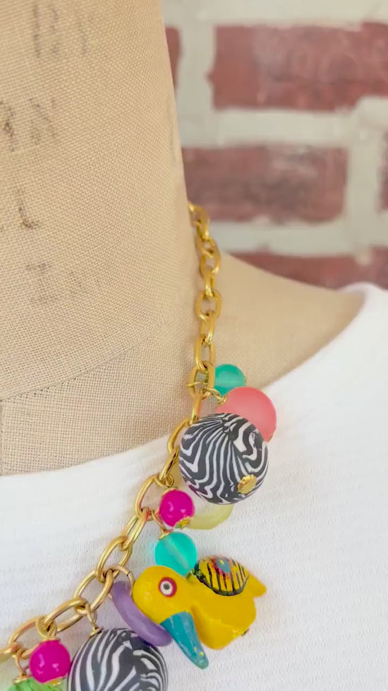 Lenora Dame Wooden Safari Animal Charm Necklace