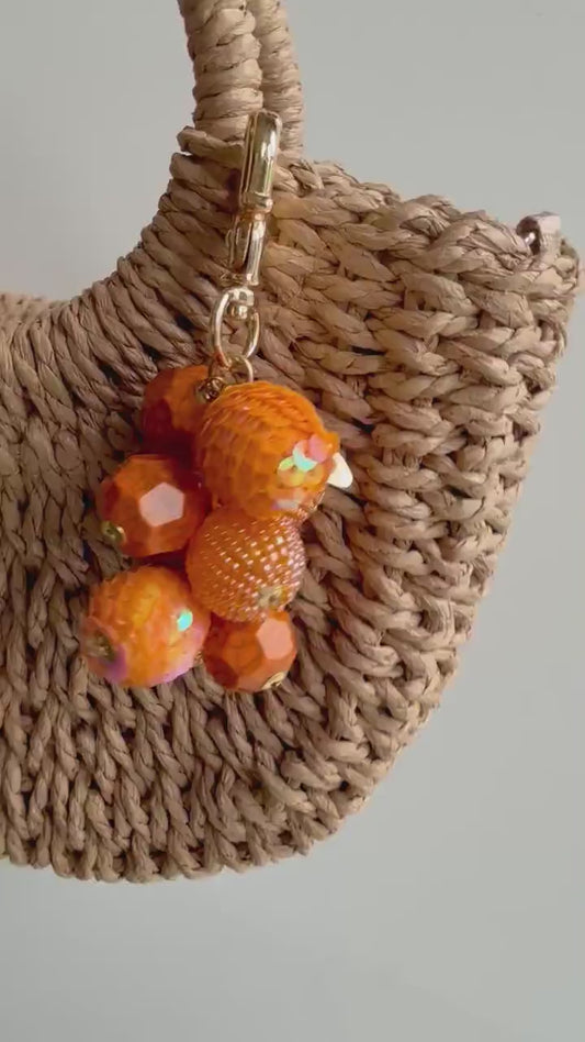 Lenora Dame Sequined Bauble Bag Charm - Orange