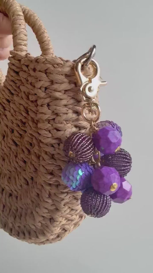 Lenora Dame Sequined Bauble Bag Charm - Purple