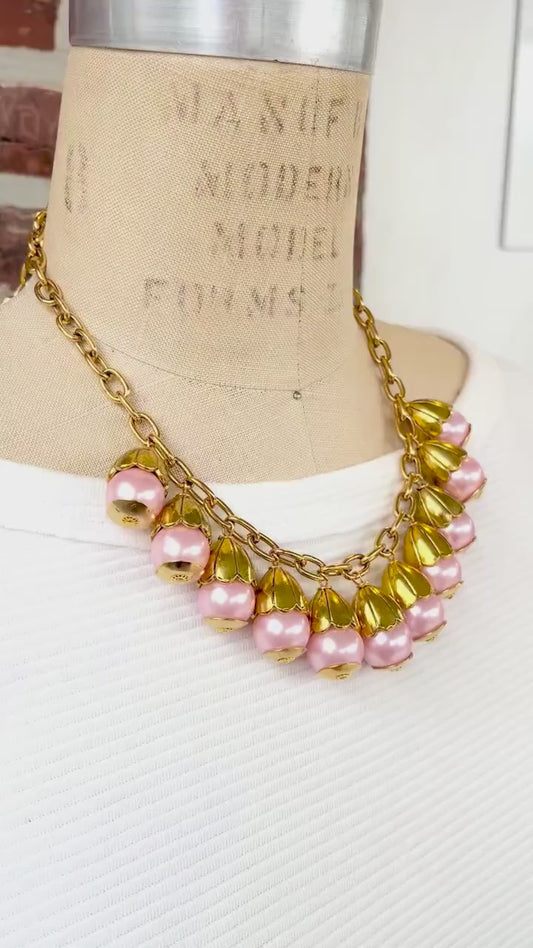 Lenora Dame Pink Pearl + Bead Cap Charm Necklace