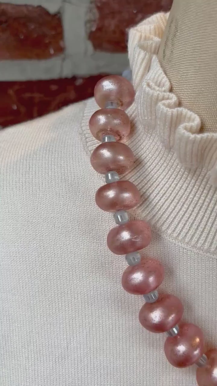 Lenora Dame Oversized Beaded Necklace - Ballerina Slipper and Blue Bell