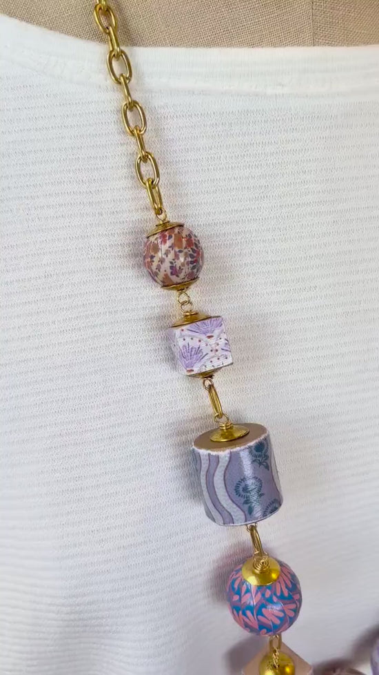 One-Of-A-Kind! Lenora Dame Lavender Vintage Print Necklace
