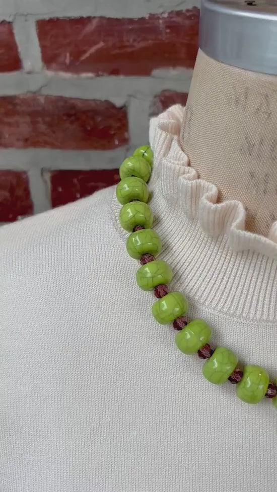 Lenora Dame Oversized Beaded Necklace-Green Apple and Amethyst