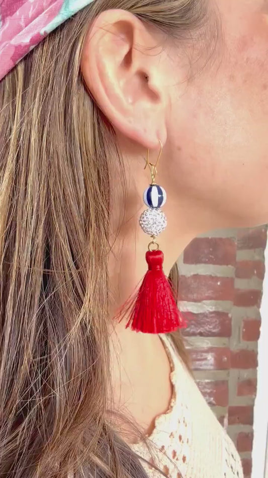 Lenora Dame Red, White and Blue Tassel Earrings