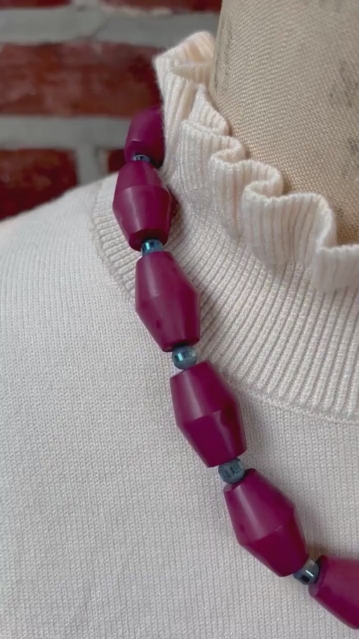 Lenora Dame Oversized Beaded Necklace-Plum and Periwinkle