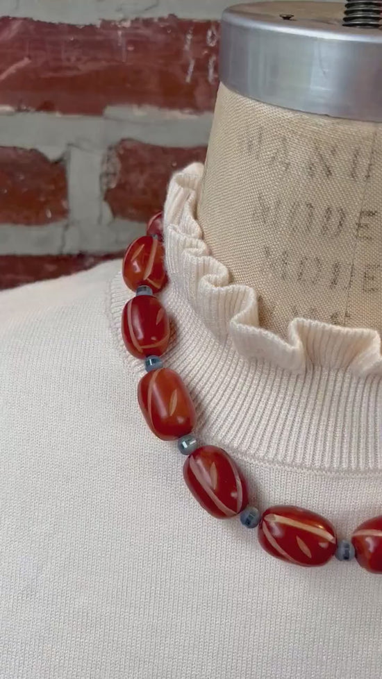 Lenora Dame Oversized Beaded Necklace-Mahogany and Glacial Blue
