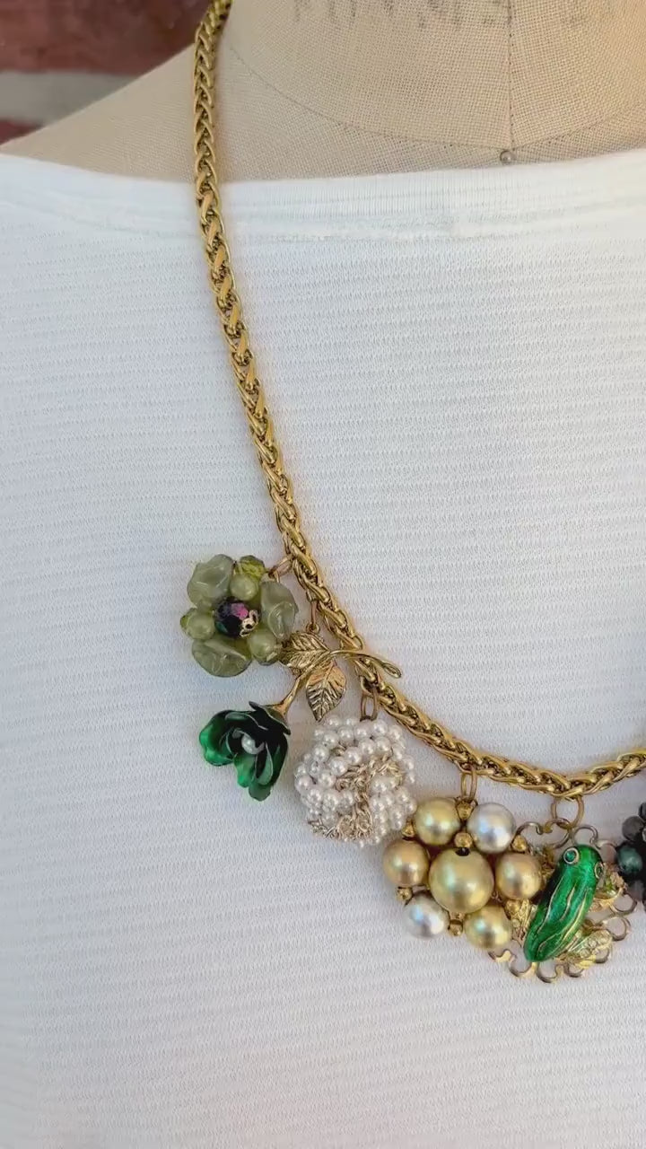 Lenora Dame Vintage Green Charm Necklace #3- One-of-a-Kind!