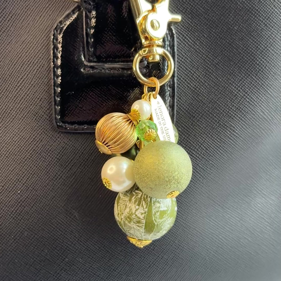 Moss Green Toile Purse Charm