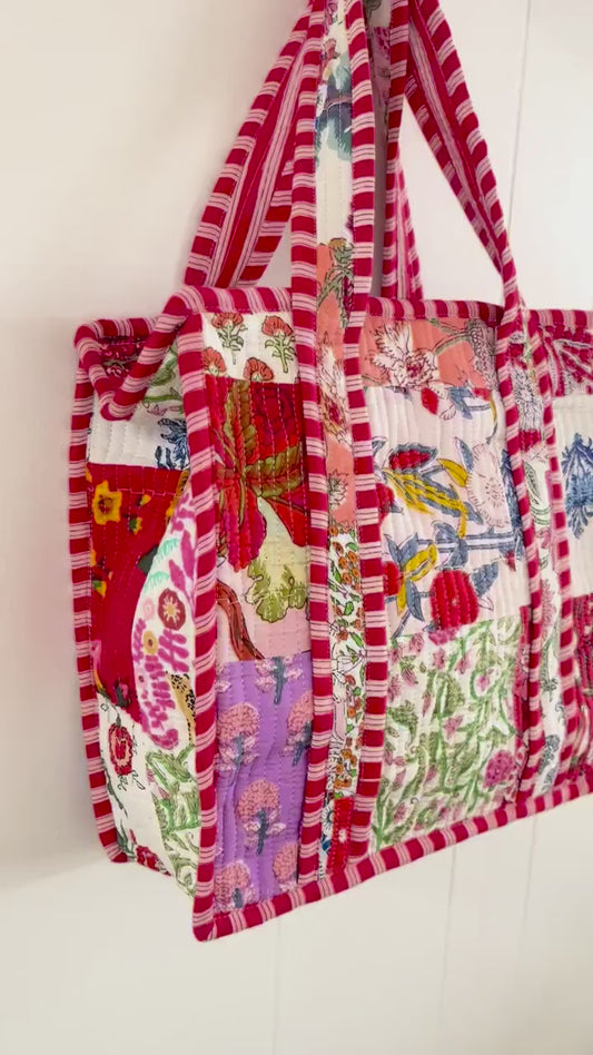 Lenora Dame Quilted Patchwork Tote Bag- Small