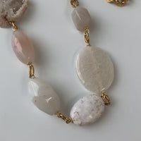 Lenora Dame White Druzy Agate Slice Long Statement Necklace