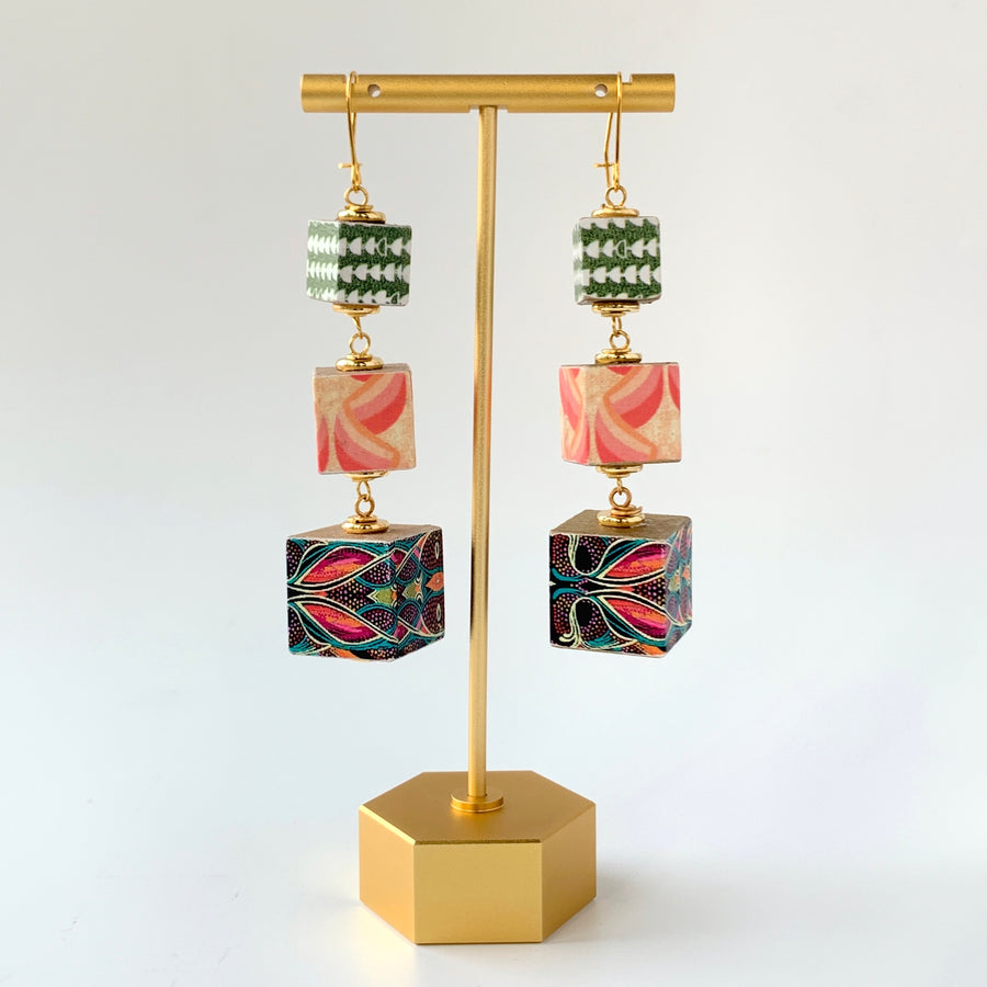 Folk Art Collection Found Objects Wooden Bead Earrings