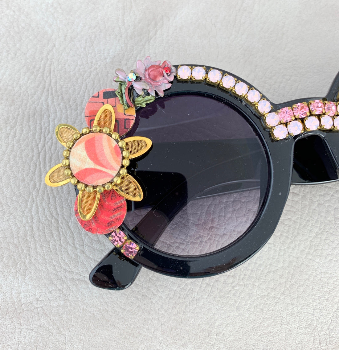 Folk Art Nancy Embellished Round Sunglasses