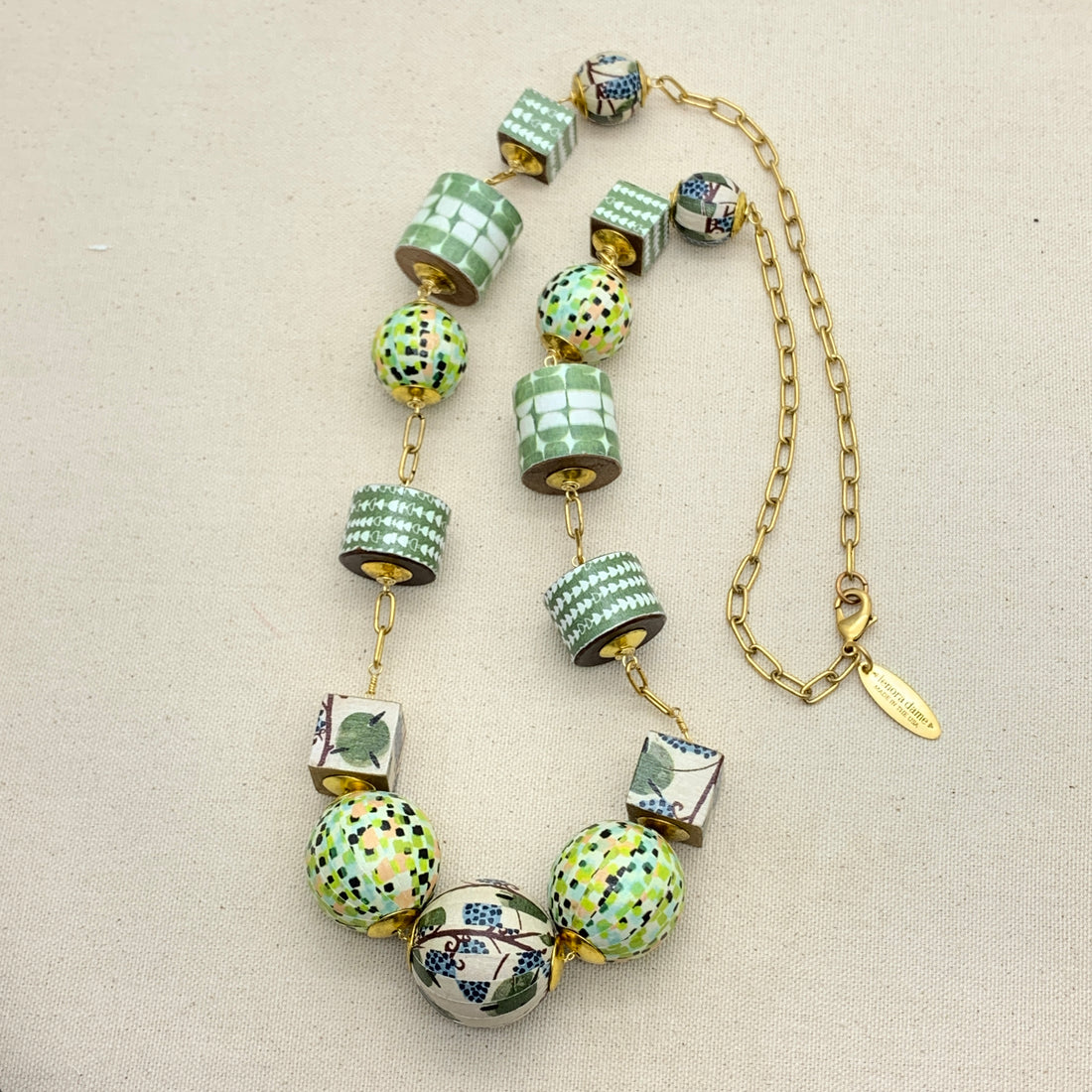 Folk Art Linked Wooden Bead Necklace