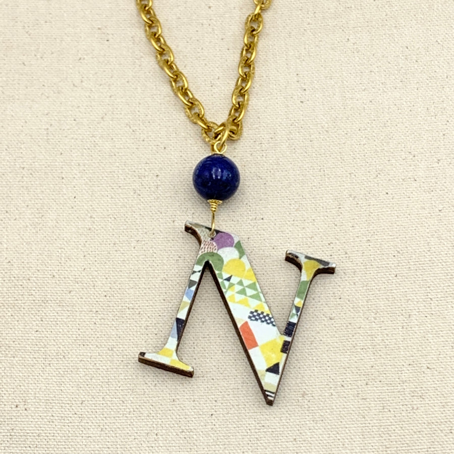 Folk Art Monogram Pendant Necklace