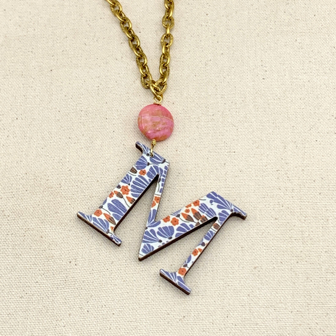 Folk Art Monogram Pendant Necklace