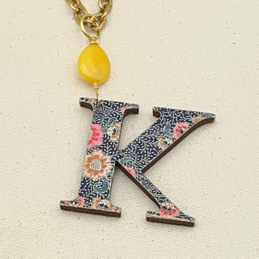 Folk Art Monogram Pendant Necklace