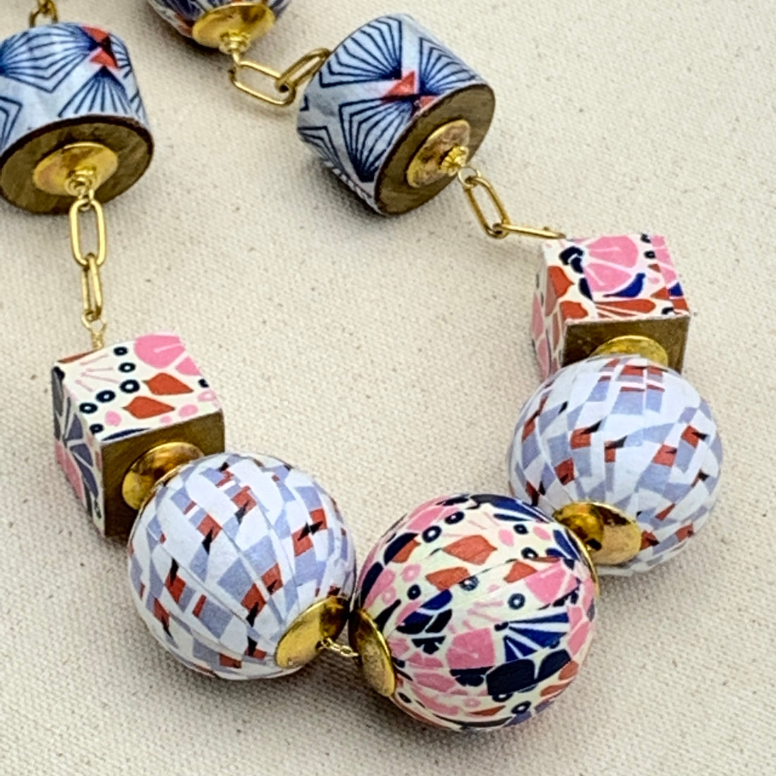 Folk Art Linked Wooden Bead Necklace