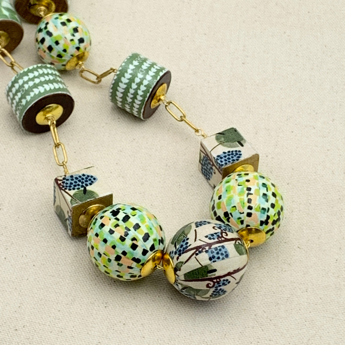 Folk Art Linked Wooden Bead Necklace