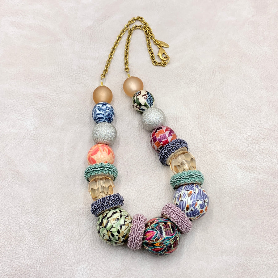 Folk Art Found Objects Bead Statement Necklace