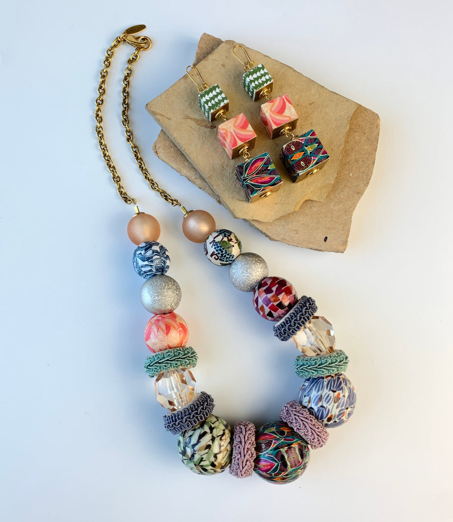 Folk Art Found Objects Bead Statement Necklace