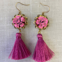 Lenora Dame Pink Rose Tassel Earrings