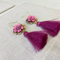 Lenora Dame Pink Rose Tassel Earrings
