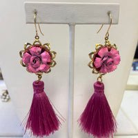 Lenora Dame Pink Rose Tassel Earrings