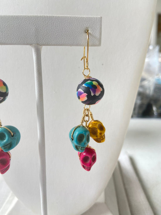 Lenora Dame Floral Sugar Skull Earrings - Halloween Earring - Skull Earring