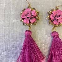 Lenora Dame Pink Rose Tassel Earrings