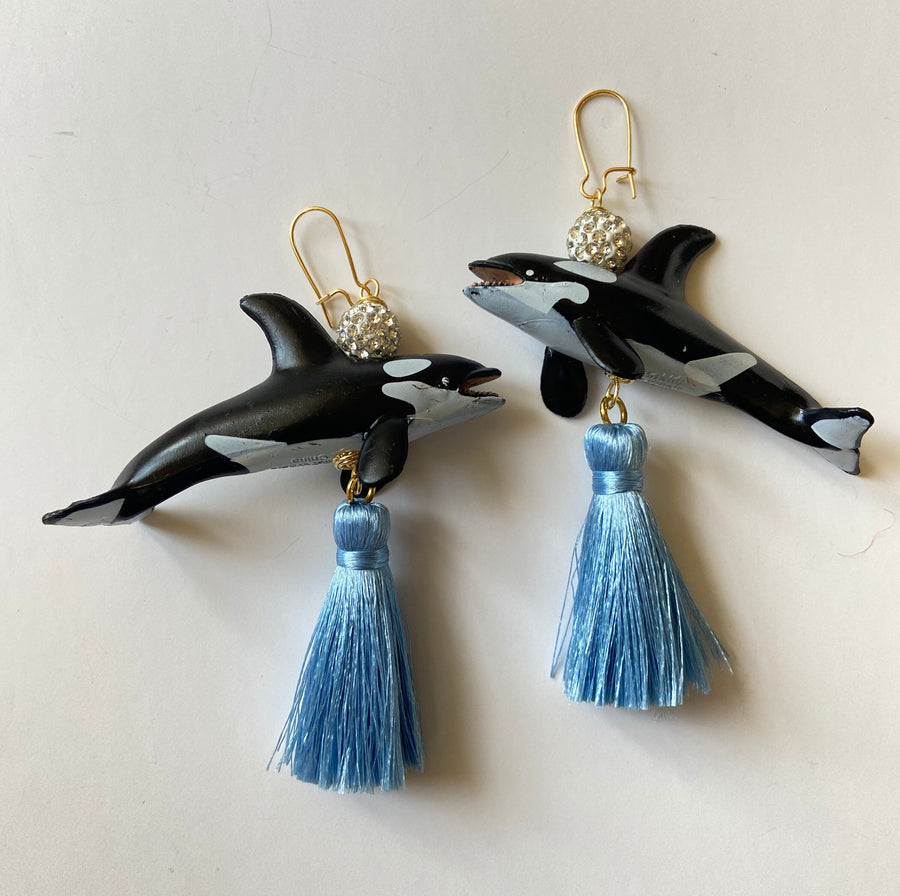 Lenora Dame Orca Whale Tassel Earrings