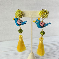 Lenora Dame Tropical Bird Tassel Earrings