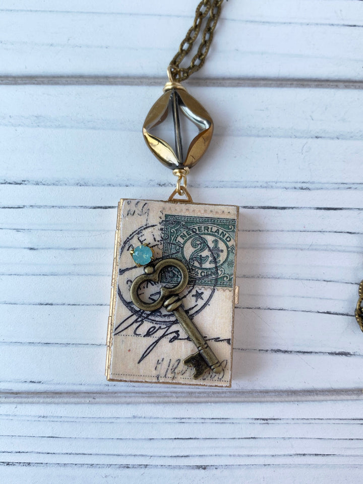 Lenora Dame Vintage Postmark Book Locket Necklace